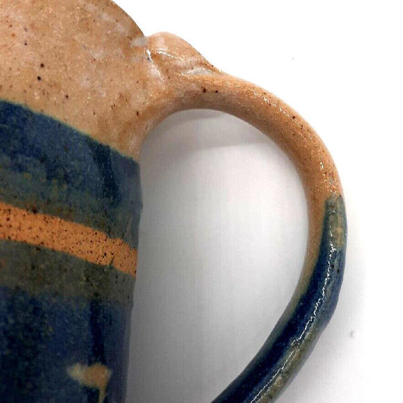 Vintage Studio Handcrafted Pottery Blue & Beige Stoneware Cream Pitcher Signed - Picture 9 of 9